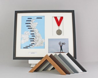 Personalised Medal display Frame with Apertures for Portrait A4 Map/certificate & 5x7" Photo. 40x50cm. | Cycling Medal | Marathon Medal |