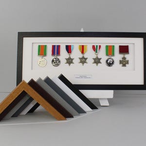 Personalised Military and Service Medal display Frame for Seven Medals. 20x50cm.  Service Medals | War Medals | WW1 | WW2 | Commermorative