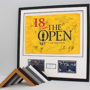 Personalised Golf Flag Display Frame, with text box and two photographs. 60x60cm. Handmade in the UK | The Masters | The Open | The US Open