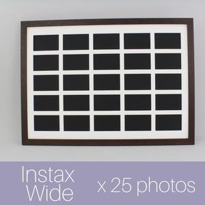 Instax Wide. Suits Twenty-Five Instax wide sized Photos, Visual aperture 9.5x5.8cm. A2 Wooden Multi Frame. Shows Photo only - Not Border.