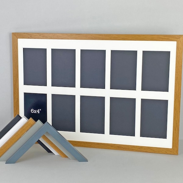 Multi Aperture Photo Frame. Holds 10 6x4" photos. 40x60cm. Portrait or Landscape. Wooden Collage Photo Frame. Handmade by Art@Home