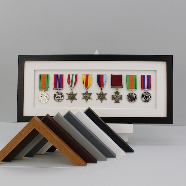 Military Medal display Frame for Eight Medals. 20x50cm.  Wooden box Frame | Service Medals | War Medals | WW1 | WW2 | Commemorative Medals