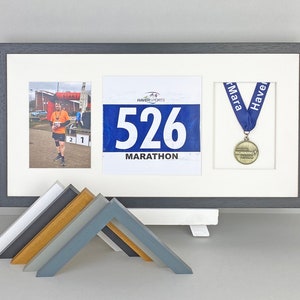 Medal display Frame with Apertures for Bib and Photo. 30x60cm.Handmade. Perfect for Runners, Swimmers, Cyclists, Athletes Marathon Medals image 1