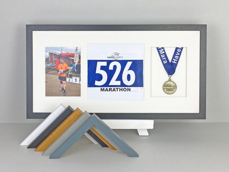Medal display Frame with Apertures for Bib and Photo. 30x60cm.Handmade. Perfect for Runners, Swimmers, Cyclists, Athletes Marathon Medals image 1