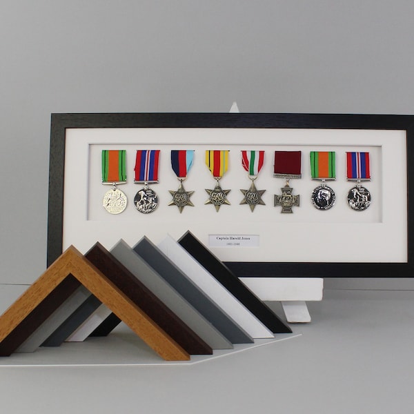 Personalised Military and Service Medal display Frame for Eight Medals. 20x50cm.  Service Medals | War Medals | WW1 | WW2