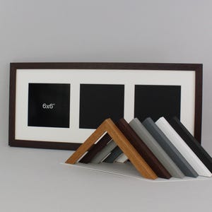 Multi Aperture Photo Frame. Holds Three 6x6&quot; Photos. 25x60cm.  Wooden Collage Photo Frame. Black | White | Grey | Oak | Walnut | REAL WOOD