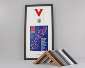 Personalised Medal Display frame for One Medal and A4 Certificate / Course Map. 30x60cm. Perfect for Runners, Swimmers, Cyclists, Athletes