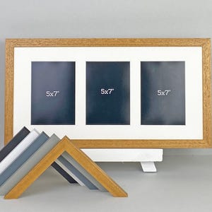Multi Aperture Photo Frame. Holds Three 5x7&quot; Photos. 25x50cm. Portrait or Landscape. Wooden Collage Frame. Handmade to order. Wall Hanging.