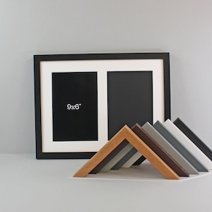 Multi Aperture Photo Frame. Holds Two 9x6&quot; photos. 30x40cm. Wooden Collage Picture Frame. Wall Hanging. Black - White - Grey - Oak - Walnut