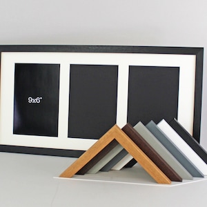 Suits Three 9x6&quot; sized Photos. 30x60cm. Portrait or Landscape. Wooden Multi Aperture / Collage Photo Frame. Handmade in the UK