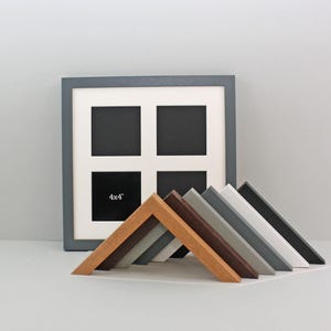 Multi Aperture Photo Frame. Holds Four 4x4&quot; Photos, Landscape and Portrait. Wooden Collage Picture Frame. Wall Hanging. Made in  UK.