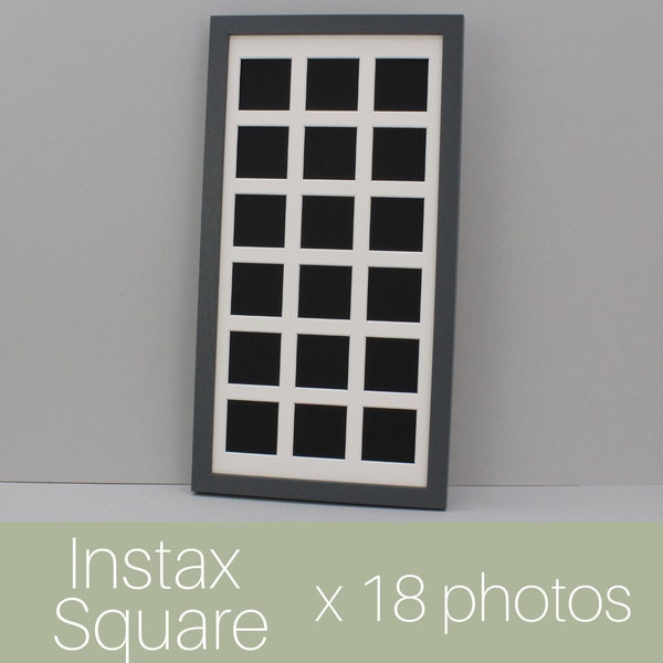 Instax Square Multi Aperture Wooden Photo Frame. Holds Eighteen 62mmx62mm sized Photos. 25x50cm.  Shows Photo only - Not Border.