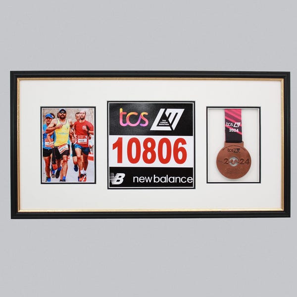 Marathon Medal Display Frame. Traditional Style Frame in various colours. Frame for Medal, Race bib, and 5x7Inch Photograph. London Marathon