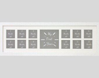 Baby's First Year Photo Frame - Multi Aperture Frame. 15x50cm. Twelve small photos to mark a photo a month! Baby Shower Gift | 1st Birthday