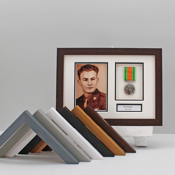 Personalised Military and Service Medal display Frame for One Medal and a 6x4" Photograph. A4. Handmade. War Medals. WW1. WW2. Service Medal