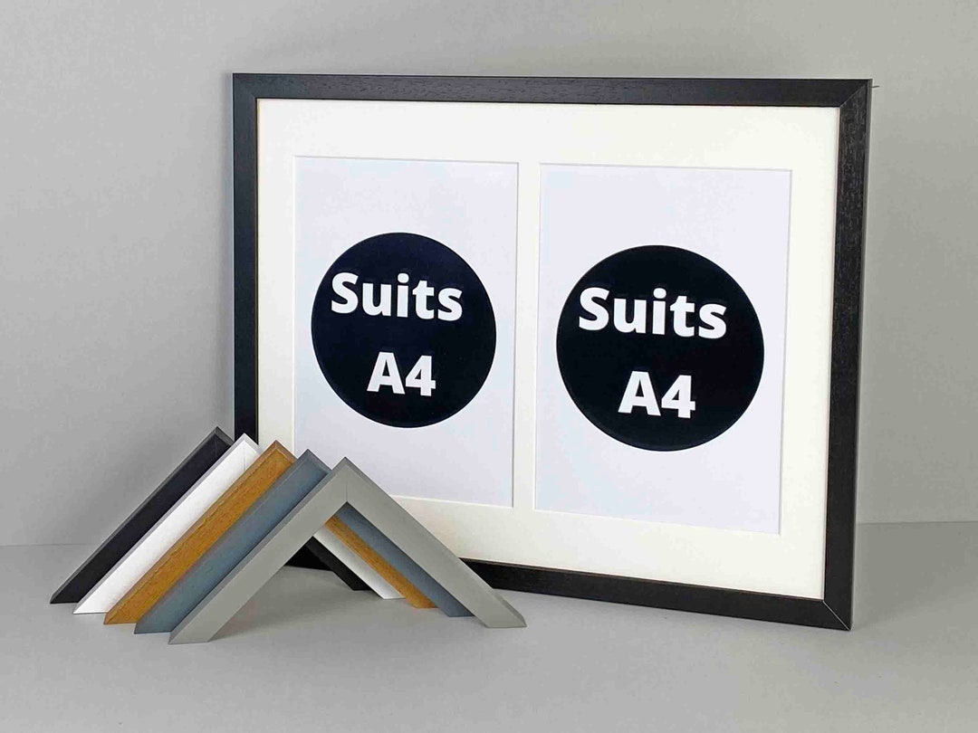 Multi Aperture Photo Frame. Holds Two A4 Sized Photos. 40x50cm. Wooden