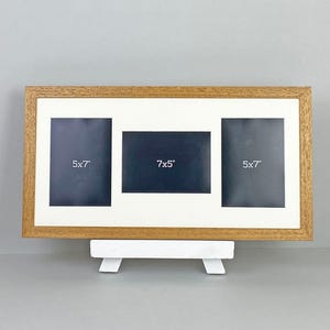 Multi Aperture Photo Frame. Holds Three 5x7" Photos. Mixed Layout. 25x60cm.  Wooden Collage Picture Frame. Handmade to order. Wall Hanging.