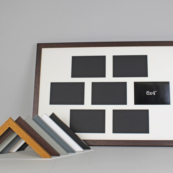 Multi Aperture Photo Frame. Holds Seven 6x4" photos. 40x60cm. Wooden Collage Photo Frame. Handmade by Art@Home.