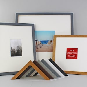 Wide Mounted Frames. Frames with a large Border / Matting to display your photographs or artwork. Modern Wooden Frames, with Oversized Mount