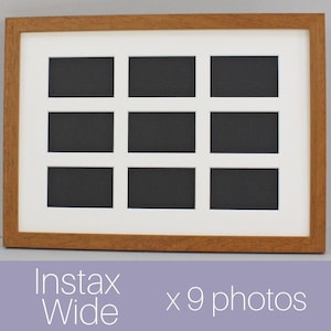 Instax Wide. Suits Nine Instax wide sized Photos, Visual aperture 9.5x5.8cm. A3 Wooden Multi Aperture Frame. Shows Photo only - Not Border.