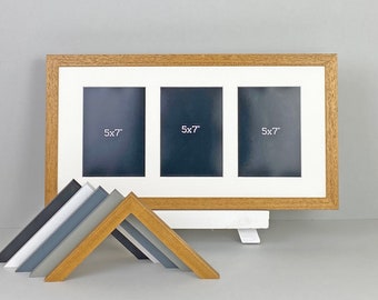 Multi Aperture Photo Frame. Holds Three 5x7" Photos. 25x50cm. Portrait or Landscape. Wooden Collage Frame. Handmade to order. Wall Hanging.