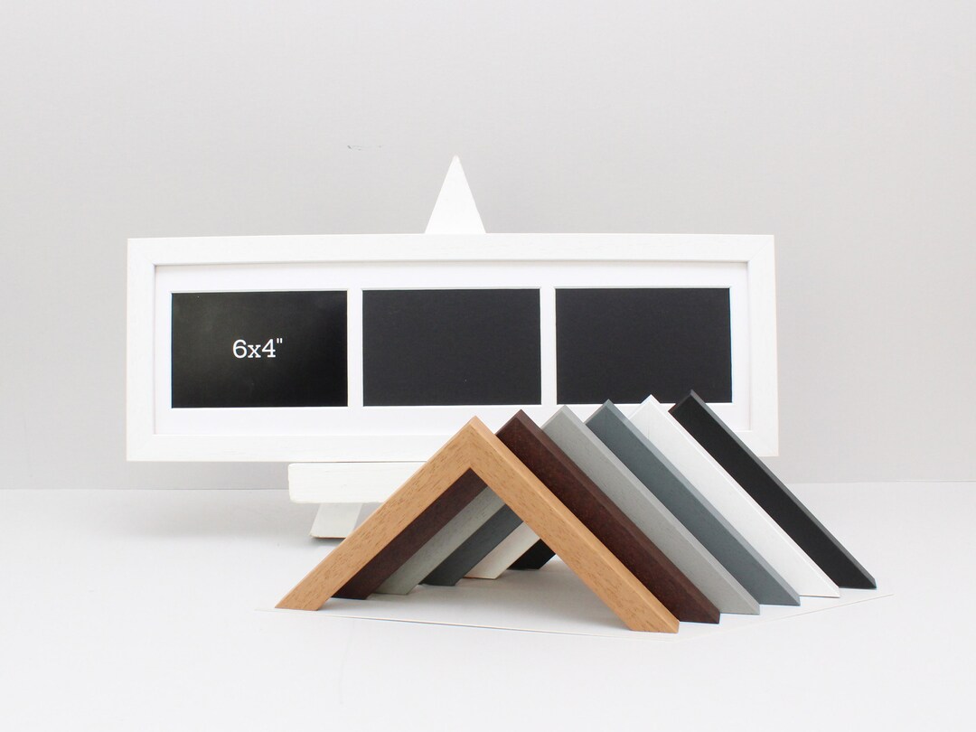Multi Aperture Photo Frame. Holds Three 6x4 Photos. 15x50cm. Wooden
