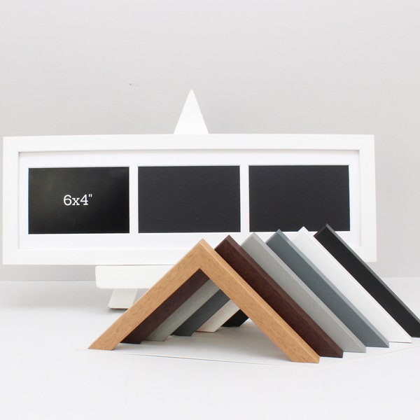 Multi Aperture Photo Frame. Holds Three 6x4" photos. 15x50cm. Wooden Collage Picture Frame. Handmade to order. Wall Hanging. Standard Size.