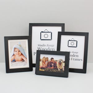 Black - Wooden Photo Frames - Studio Range. Optional Bevelled Mount. Standard Sizes. 6x4" / 5x7" / 8x6" / 10x8" / 10x12" / 11x14"