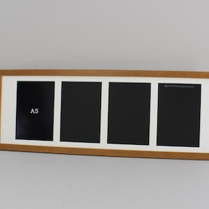 Wooden Multi Aperture Photo Frame. Holds Four A5 sized images. 25x75cm. Portrait or Landscape.  Selection of frame and mount colours.