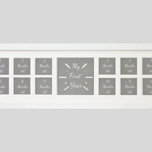 Baby's First Year Photo Frame - Multi Aperture Frame. 15x50cm. Twelve small photos to mark a photo a month! Baby Shower Gift | 1st Birthday