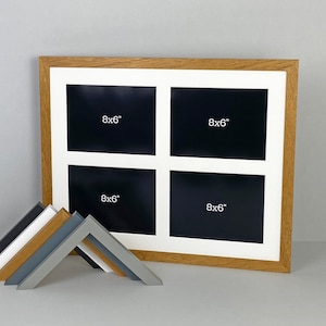 Multi Aperture Photo Frame. Holds Four 8x6" photos. 40x50cm. Portrait or Landscape. Wooden Collage Picture Frame. Selection of Colours.