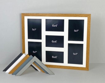 Multi Aperture Photo Frame.  Holds Four 5x7" and Three 6x4" Photos. 40x50cm.  Wooden Collage Photo Frame. Handmade by Art@Home