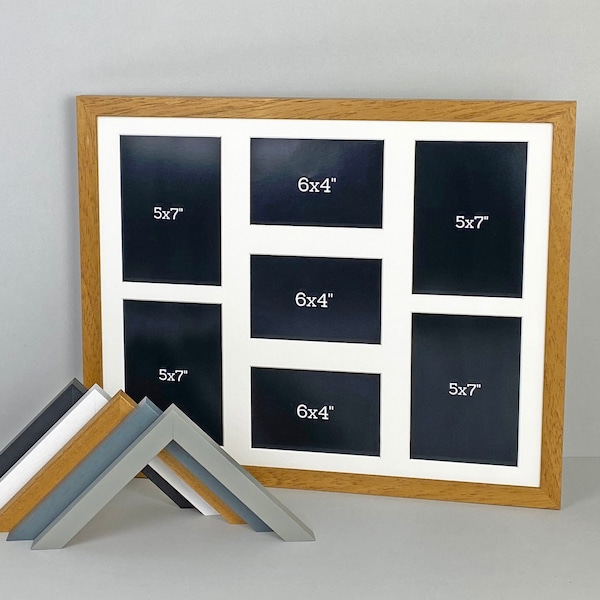 Multi Aperture Photo Frame.  Holds Four 5x7" and Three 6x4" Photos. 40x50cm.  Wooden Collage Photo Frame. Handmade by Art@Home