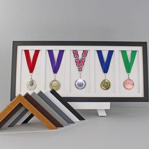 Medal Display frame for Five Medals. 25x60cm. Perfect gift for Runners, Swimmers, Cyclists, Athletes, or School achievements.