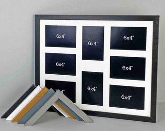 Multi Aperture Photo Frame.  Holds Eight 6x4" sized Photos. 40x50cm.  Wooden Collage Photo Frame. Handmade by Art@Home.