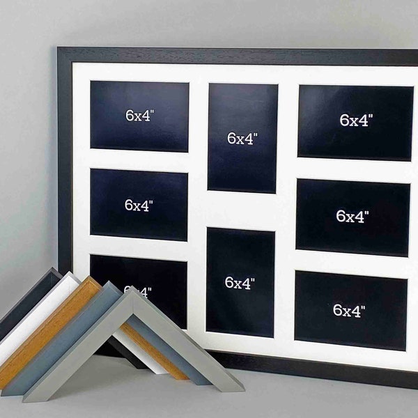 Multi Aperture Photo Frame.  Holds Eight 6x4" sized Photos. 40x50cm.  Wooden Collage Photo Frame. Handmade by Art@Home.