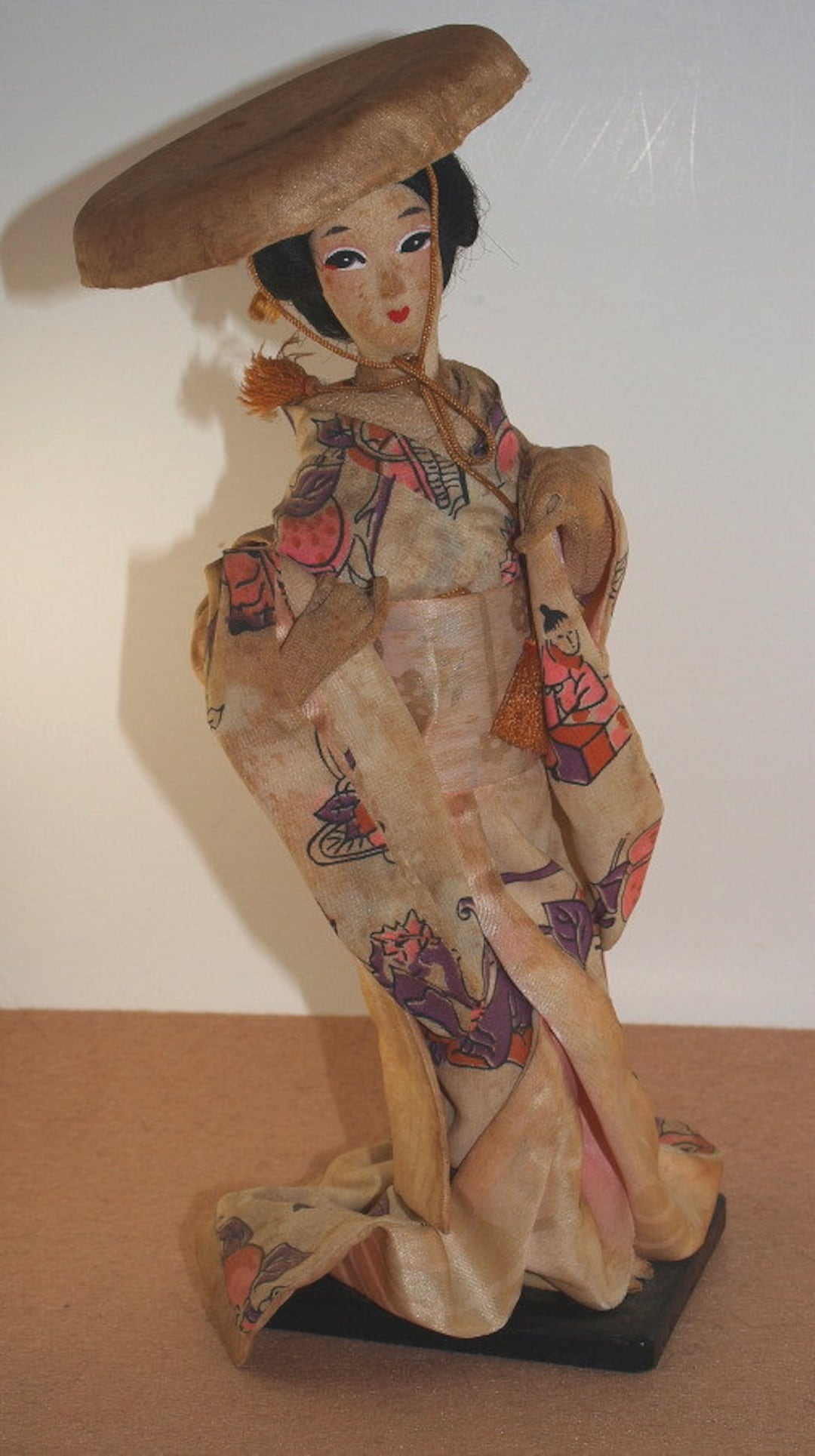 Vintage Hat Dancing Geisha Girl Silk Kimona on Wood Base - Etsy
