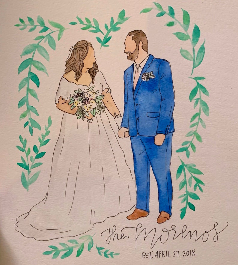 Couples Custom Watercolor and Ink Portraits Etsy