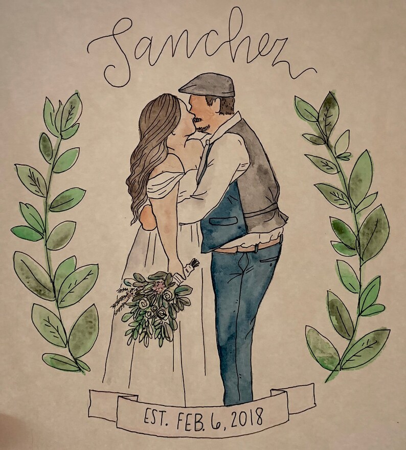 Couples Custom Watercolor and Ink Portraits Etsy
