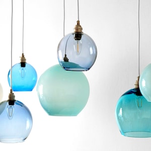 Dining Room Light Fixture. Colored Glass Pendant Lights for Kitchen Island. Dining Table Lighting. Multi Globe Pendant Light.