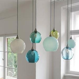 Custom Blown Glass Lighting. Blown Glass Chandelier. Dining Table Lighting. Glass Globe Chandelier. Colored Glass Chandelier