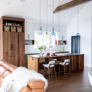 Handblåst tjeckisk glaspendellampa, bohemisk belysning för köksö och matbord bild 11