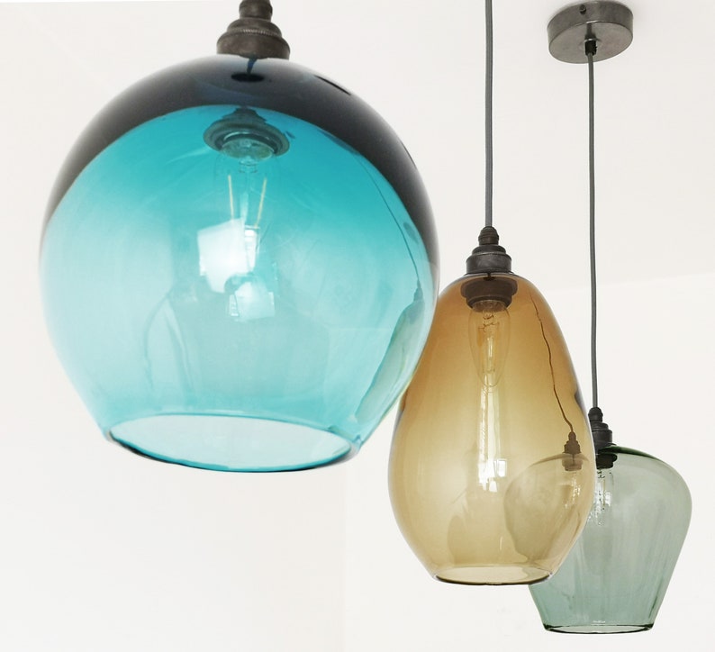 Kitchen Pendant Lighting. Dining Table Lighting. Coloured Glass Pendant Lights. Hand Blown Glass Pendant Lights. image 2