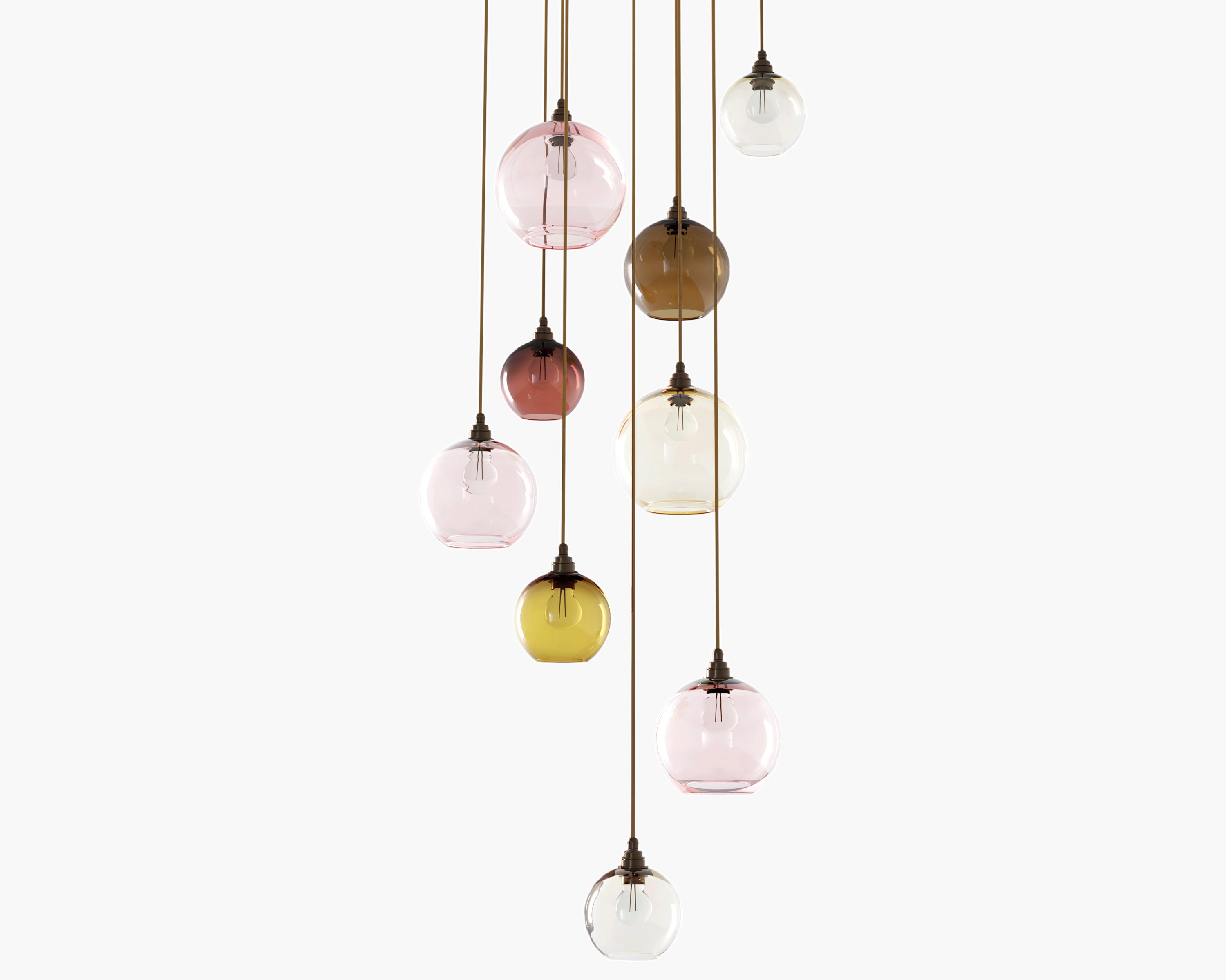 Foyer Chandelier | Escalier Éclairage Personnalisé Lustre en Verre Soufflé à La Main Pendentif Multi