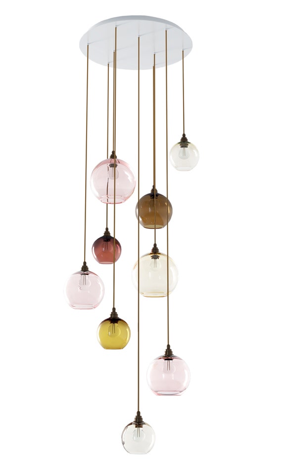 Foyer Chandelier Stairway Custom Lighting - Glass Chandelier Pendant Lights