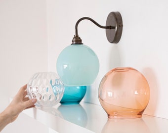 Hand Blown Glass Sconce Lighting. Wall Light Sconces. Colored Glass Wall Lighting. Globe Wall Sconce Lamp.