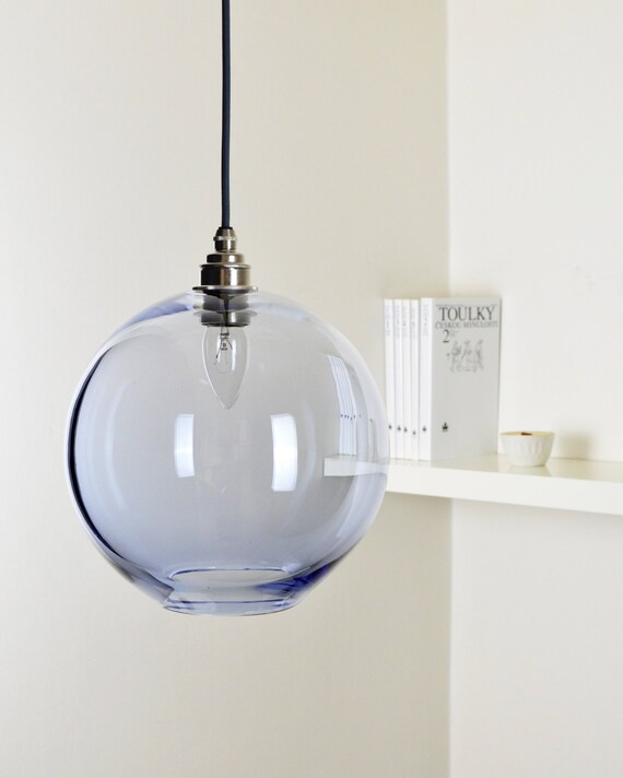 Large Smoke Blue Hand Blown Glass Pendant Lighting Modern Image 0