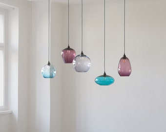 Hand Blown Glass Dining Table Chandelier, Multi Light Pendant