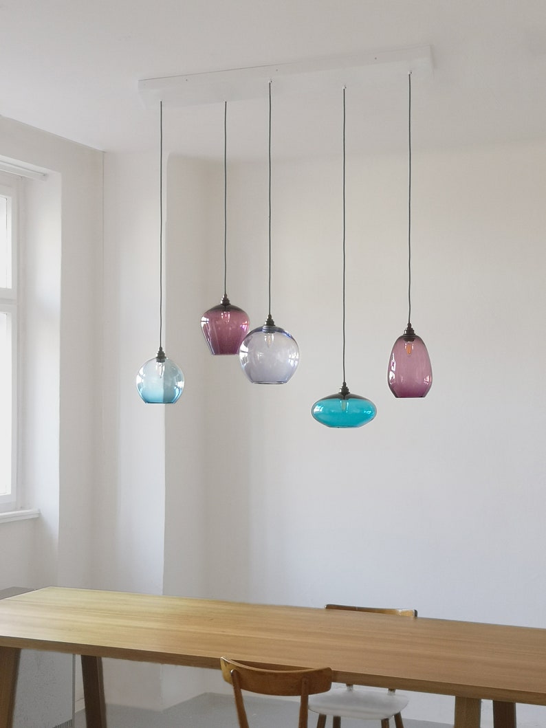 Dining Table Chandelier. Hand Blown Glass Pendant Lights. Bespoke Chandelier. Multi Light Pendant Lighting. Colored Glass Pendant Lights image 1