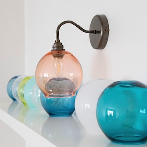 Hand Blown Glass Sconce Lights. Wall Light Sconces. Coloured Glass Wall Lighting. Globe Wall Sconce Lamp.